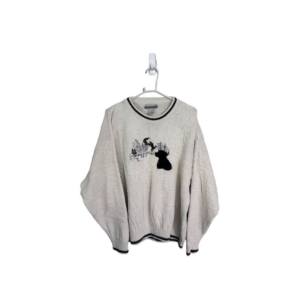 Vintage fieldmaster hunting dog ducks americana chunky cotton sweater size 2XL